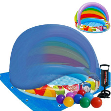 Надувной бассейн для малышей Intex 102х69 см, с шариками, тентом, подстилкой и насосом (IP-173762)