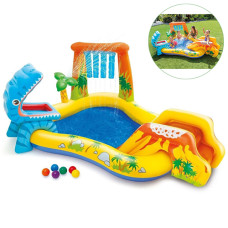 Надувной бассейн с горкой и фонтаном Intex, Динозавры 249х191 см, 216 л (57444-INT)