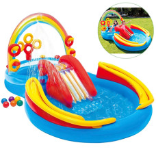 Надувной бассейн с горкой и фонтаном Intex, Радуга 297х193 см, 248 л (57453-INT)
