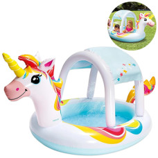 Надувной бассейн с навесом и фонтаном Intex, Единорог 254х132 см, 130 л (58435-INT)