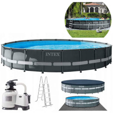 Круглый каркасный бассейн Intex, с лестницей, песочный насос, тент, подстилка, 732x132 см (IP-175199)