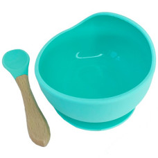 Детская тарелка на присоске Megazayka MGZ-0103 T с ложкой, 300 мл, Бирюзовый (MGZ-0103 Turquoise-RT)