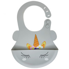 Слюнявчик силиконовый с карманом Megazayka MGZ-0615 G Единорог, Серый (MGZ-0615 White-RT)