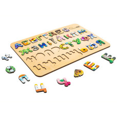 Детский деревянный сортер PuzzleOK АртA3-30273, А3 Азбука с рисунками (АртA3-30273-RT)