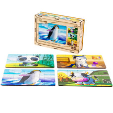Деревянные пазлы для детей PuzzleOK Puz-10369 Животные, 4 картинки (Puz-10369-RT)