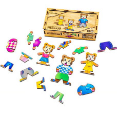 Деревянная одевалка PuzzleOK Puz-42141 Мишки, 3 фигурки (Puz-42141-RT)