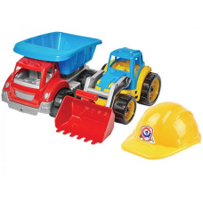 Набор строительных машинок Технок 3954TXK с каской, Малыш-Строитель 3 (3954TXK-RT)