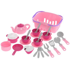 Набор игрушечной посуды в корзине Технок 7181TXK K на 28 предметов Розовый (7181TXK-RT)