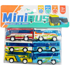 Набор мини автобусов YG Toys HET-057, инерционные, 6 штук (HET-057-RT) Набор мини автобусов YG Toys HET-057, инерционные, 6 штук (HET-057-RT)