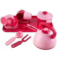 Посуда для детской кухни Юника 70309 P с чайником, кастрюлей и подносом (70309 Pink-RT)