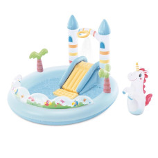 Надувний ігровий центр Intex 56148 «Замок єдинорога», 196 х 178 х 127 см, з гіркою, фонтаном