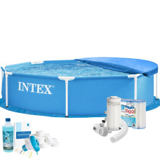 Каркасний басейн Max Intex 28205-7в1, 244 х 51 см (басейн, підстилка, фільтр 2 006 л/год, картриджі, альгенікс, хлор таблетки, тент) Каркасний басейн Max Intex 28205-7в1, 244 х 51 см (басейн, підстилка, фільтр 2 006 л/год, картриджі, альгенікс, хлор таблетки, тент)
