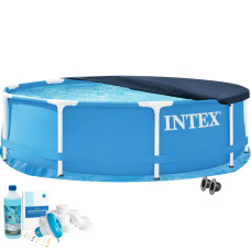 Каркасний басейн Intex 28200-5в1, 305 х 76 см (басейн, підстилка, альгенікс, хлор таблетки, тент)