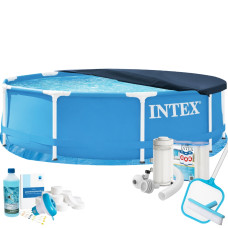 Каркасний басейн Max Intex 28200-9в1, 305 х 76 см (басейн, підстилка, фільтр 2 006 л/год, картриджі, альгенікс, хлор таблетки, тент, сачок, щітка) Каркасний басейн Max Intex 28200-9в1, 305 х 76 см (басейн, підстилка, фільтр 2 006 л/год, картриджі, альгенікс, хлор таблетки, тент, сачок, щітка)