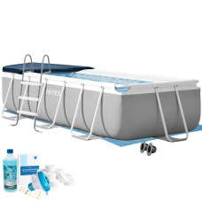 Каркасний басейн Intex 26784-6в1, 300 х 175 х 80 см (басейн, підстилка, драбина, альгенікс, хлор таблетки, тент)