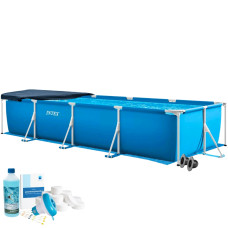 Каркасний басейн Intex 28273-5в1, 450 х 220 х 84 см (басейн, підстилка, альгенікс, хлор таблетки, тент)