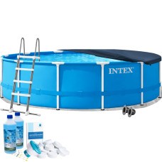 Каркасний басейн Intex 28242-6в1, 457 x 122 см (басейн, підстилка, драбина, альгенікс, хлор таблетки, тент)