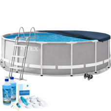 Каркасний басейн Intex 26724-6в1 457 х 107 см (басейн, підстилка, драбина, альгенікс, хлор таблетки, тент)