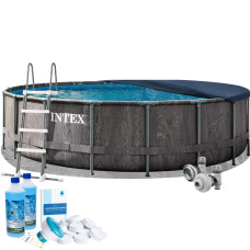 Каркасний басейн Intex 26744-6в1, 549 x 122 см (басейн, підстилка, драбина, альгенікс, хлор таблетки, тент)