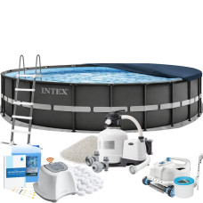 Каркасний басейн MaxPro Intex 26340-11в1, 732 x 132 см (басейн, підстилка, драбина, фільтр 12 000 л/год, пісок, альгенікс, хлоргенератор 16 г/год, сіль, тент, скіммер, робот-пилосос) Каркасний басейн MaxPro Intex 26340-11в1, 732 x 132 см (басейн, підстилка, драбина, фільтр 12 000 л/год, пісок, альгенікс, хлоргенератор 16 г/год, сіль, тент, скіммер, робот-пилосос)