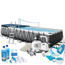 Каркасний басейн Max Intex 26368-11, 732 х 366 х 132 см (басейн, підстилка, драбина, фільтр 10 500 л/год, пісок, альгенікс, хлор таблетки, тент, скіммер, пилосос, волейбол)