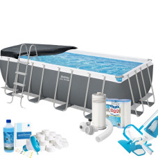 Каркасний басейн Max Bestway 56671-10в1, 488 х 244 x 122 см (басейн, підстилка, драбина, фільтр 3 785 л/год, картриджі, альгенікс, хлор таблетки, тент, сачок, пилосос)