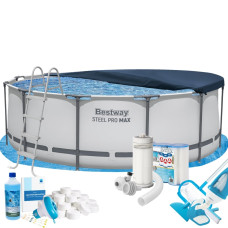 Каркасний басейн Max Bestway 56420-10в1, 366 х 122 см (басейн, підстилка, драбина, фільтр 3 785 л/год, картриджі, альгенікс, хлор таблетки, тент, сачок, пилосос)