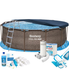 Каркасний басейн Max Bestway 56709-10в1, 366 x 100 см (басейн, підстилка, драбина, фільтр 3 785 л/год, картриджі, альгенікс, хлор таблетки, тент, сачок, пилосос)