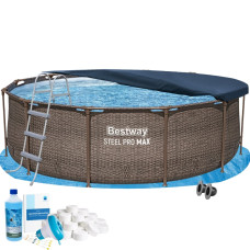 Каркасний басейн Bestway 56709-6в1, 366 x 100 см (басейн, підстилка, драбина, альгенікс, хлор таблетки, тент)