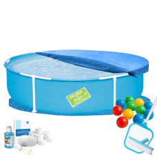 Каркасний басейн Max Bestway 56283-8в1, 152 х 38 см, (басейн, підстилка, альгенікс, хлор таблетки, тент, сачок, щітка, кульки)