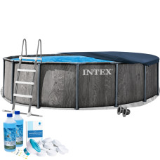 Каркасний басейн Intex 26742-6в1, 457 x 122 см (басейн, підстилка, драбина, альгенікс, хлор таблетки, тент)