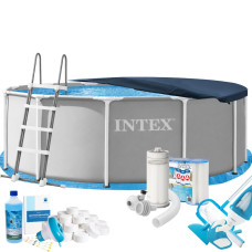 Каркасний басейн Max Intex 26718FR-10в1, 366 х 122 см (басейн, підстилка, драбина, фільтр 3 785 л/год, картриджі, альгенікс, хлор таблетки, тент, сачок, пилосос)