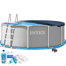 Каркасний басейн Intex 26718FR-6в1, 366 х 122 см (басейн, підстилка, драбина, альгенікс, хлор таблетки, тент)