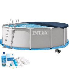 Каркасний басейн Intex 26716-6в1, 366 х 99 см (басейн, підстилка, драбина, альгенікс, хлор таблетки, тент)