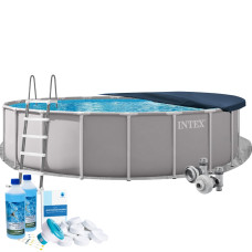 Каркасний басейн Intex 26756-6в1, 610 х 132 см (басейн, підстилка, драбина, альгенікс, хлор таблетки, тент)