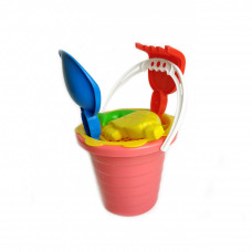 Песочный набор Средний S0005 Ведро, пасочки, лопатка, грабли (Розовый)