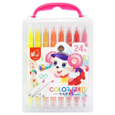 Набор двухсторонних фломастеров 249-24(Pink) в пластиковом боксе, 24 цвета
