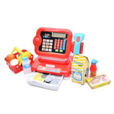 Детский игровой кассовый аппарат 6178F калькулятор, сканер, звук, свет, корзина Детский игровой кассовый аппарат 6178F калькулятор, сканер, звук, свет, корзина