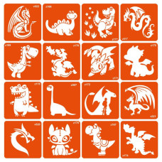 Набор трафаретов для детских биотату Fresh Tattoo, Динозавры, 16 шт. (dinosaurs-16-RT)